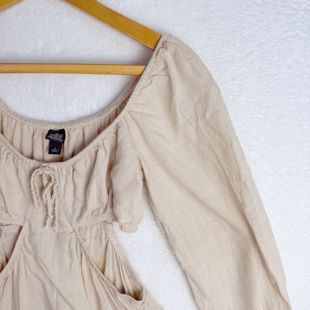 Wild Fable Tan Linen Blend Cut Out Mini Dress Long Sleeve Boho Small - Picture 4 of 10